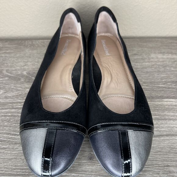 BeautiFeel Cap Toe Ballet Shoe Dress Pump Flat Leather EU 40 US 9.5 Black Silver - Picture 3 of 13